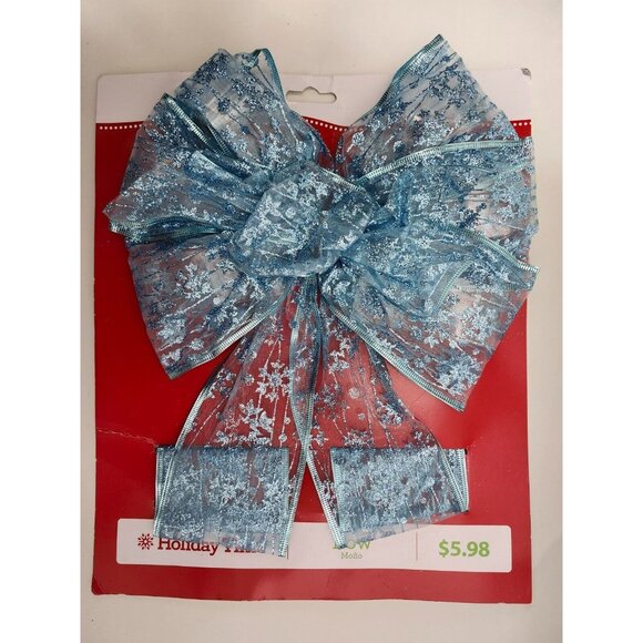 Large Teal Glitter Wired Ribbon 26" Tail Christmas 11" Wide - Picture 5 of 5